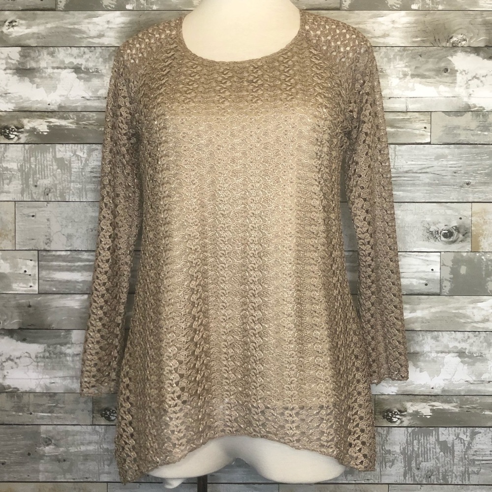 💎 Sz M City View Beige Tan Lacy Tunic Top